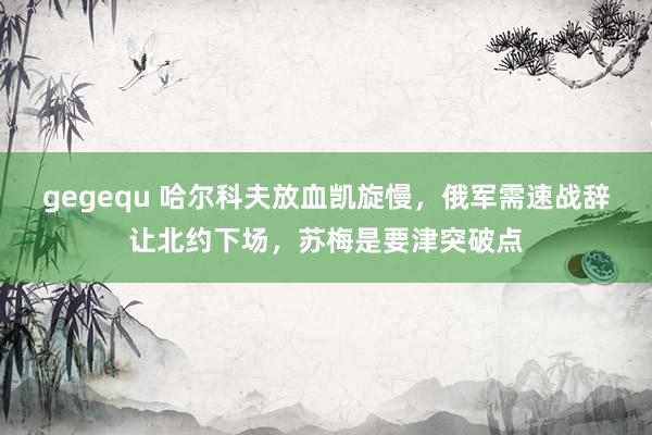 gegequ 哈尔科夫放血凯旋慢，俄军需速战辞让北约下场，苏梅是要津突破点