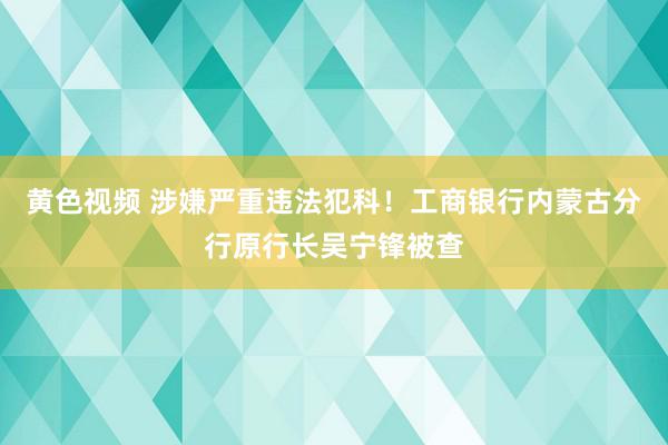 黄色视频 涉嫌严重违法犯科！工商银行内蒙古分行原行长吴宁锋被查