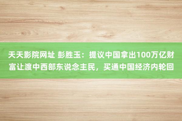 天天影院网址 彭胜玉：提议中国拿出100万亿财富让渡中西部东说念主民，买通中国经济内轮回